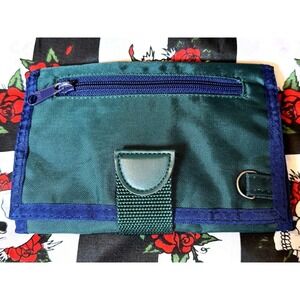 Amity Nylon Trifold Wallet Organizer Green Blue 5x7.5"